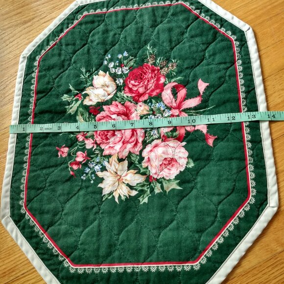 Vintage Quilted Placemats Pink Rose Green Set of 5 Handmade Dining Place Mats - Picture 13 of 16